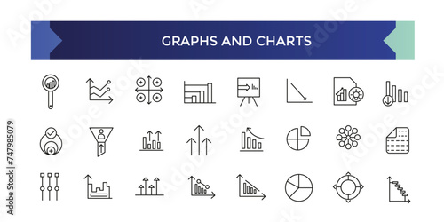 Graph and Charts line icons. Vector illustration include icon - data analysis, diagram, stat, histogram, economy outline pictogram for infographic statistic presentation.