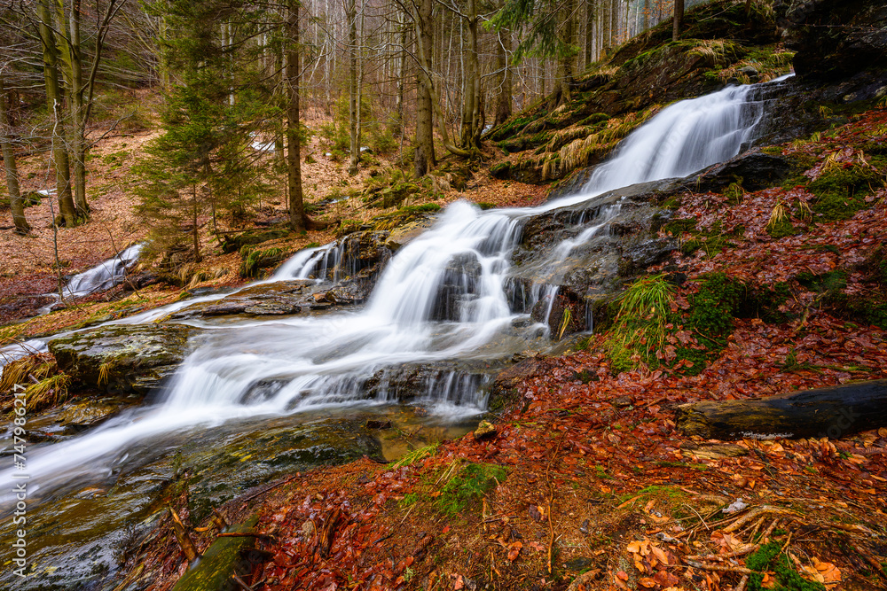 Waterfalls, cascades, Jeseníky mountains, water, forests, rocks, trees, mountain stream