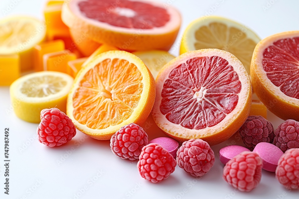 a group of fruit cut in half a group of fruit cut in half