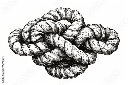 Vintage nautical rope sea knot engraving in retro style illustration on white background.