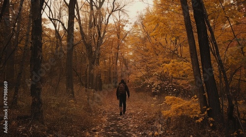 Contemplative walk through an autumnal forest during Thanksgiving. © Exnoi