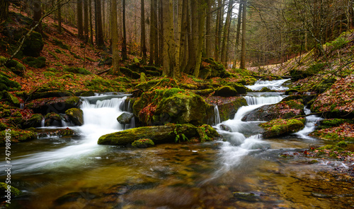 Waterfalls, cascades, Jeseníky mountains, water, forests, rocks, trees, mountain stream