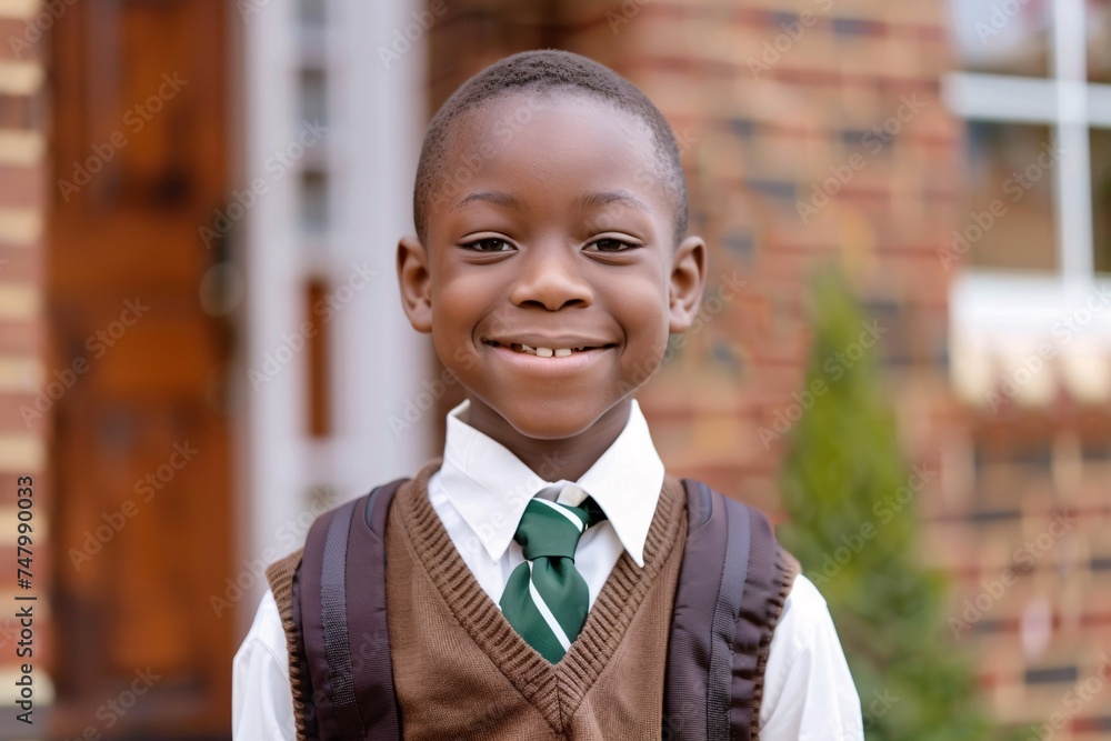 Smiling Boy in Vest and Tie, Celebrating Back to School Month Generative AI Smiling Boy in Vest and Tie, Celebrating Back to School Month Generative AI