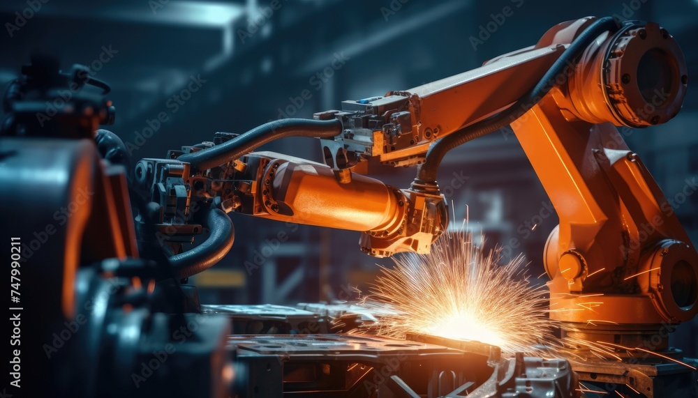 Fototapeta premium robotic arm assembly machine factory workshop sparks