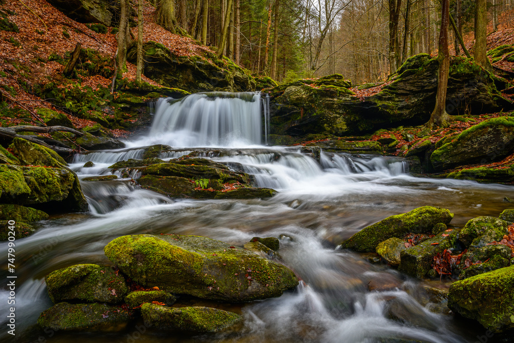 Waterfalls, cascades, Jeseníky mountains, water, forests, rocks, trees, mountain stream Waterfalls, cascades, Jeseníky mountains, water, forests, rocks, trees, mountain stream