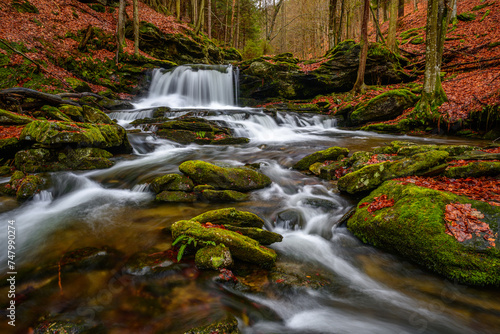 Waterfalls, cascades, Jeseníky mountains, water, forests, rocks, trees, mountain stream
