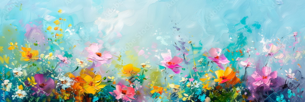 beauty of springtime with dynamic oil paintings of Easter Monday backgrounds adorned with blooming flowers and cheerful colors.