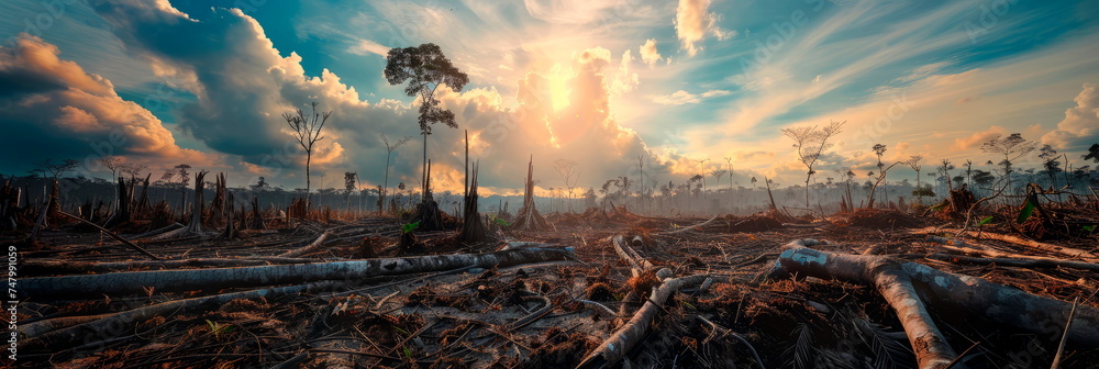 destruction of pristine forests to make way for industrial development, emphasizing the irreversible loss of biodiversity. - obrazy, fototapety, plakaty 