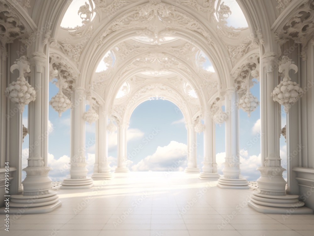 a white room with columns and arches a white room with columns and arches
