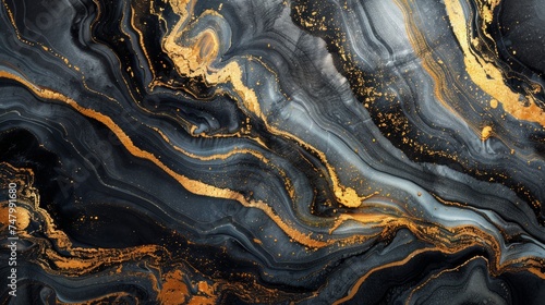 Abstract black and gold marble background  decorative paint pouring texture  elegant rock marble design AI Generative