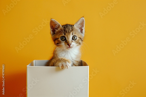 Curious Kitten in a White Box