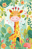 Children book design, a giraffe in a forest