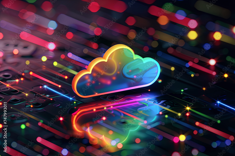 A cloud icon for cloud technology with colorful background - obrazy, fototapety, plakaty 