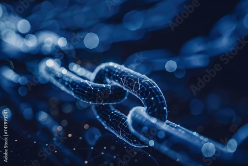 A close up of a chain with a blue background