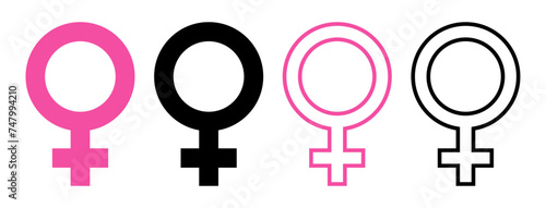 Female lady gender sex symbol icon set for International Women's Day 8 march black pink flat vector isolated on transparent background