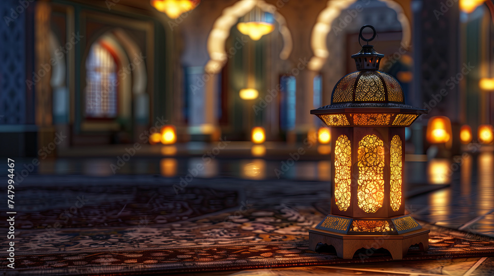 ramadan lantern lit up in a room. ramadan scenes. ramadan kareem holiday celebration concept ramadan lantern lit up in a room. ramadan scenes. ramadan kareem holiday celebration concept
