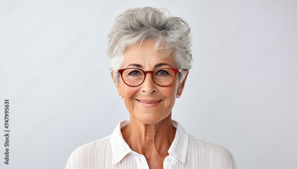 portrait of a happy elderly European woman on a white background. portrait of a happy elderly European woman on a white background.