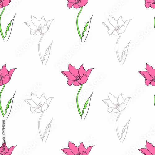 pattern of tulips drawn in vector, spring flower. Mother's Day card, print for fabric