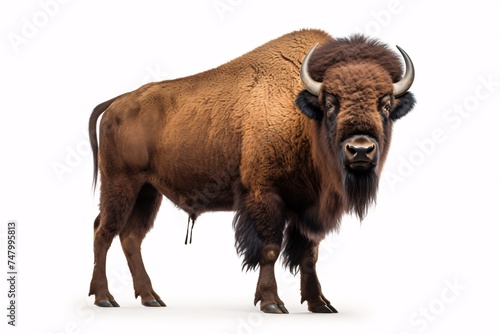 a bison with horns standing