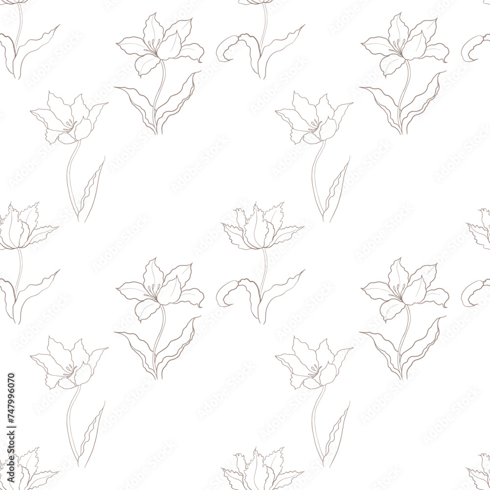 Fototapeta premium pattern of tulip flower drawn in vector, postcard with spring flower.