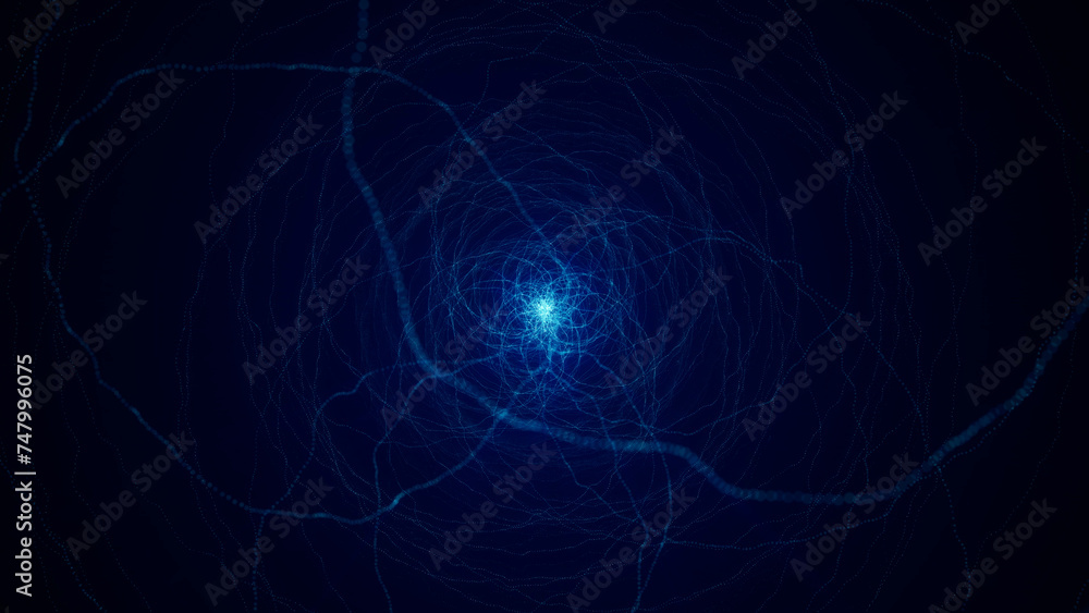 Abstract animation of a glowing blue vortex spinning around a bright ...