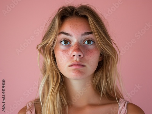 a woman with freckles looking at camera