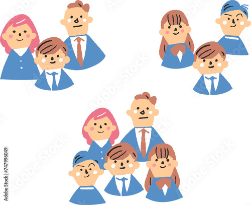 制服を着た学生たちと先生たち　セット　イラスト素材

