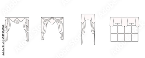 curtains drawn in vector, textile interior design, window decoration