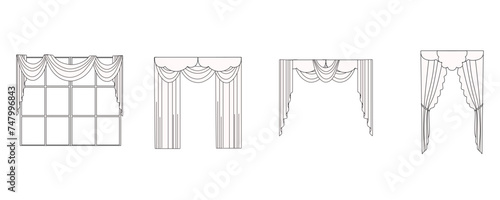 curtains drawn in vector, textile interior design, window decoration