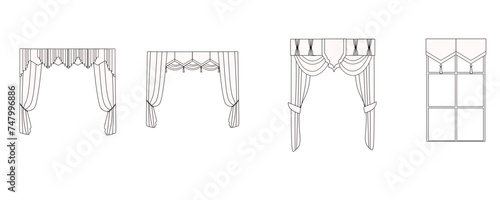 curtains drawn in vector, textile interior design, window decoration