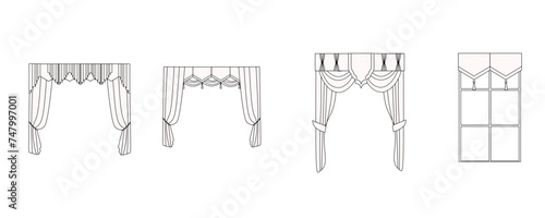 curtains drawn in vector, textile interior design, window decoration