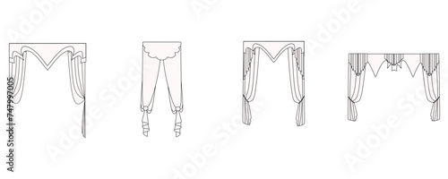curtains drawn in vector, textile interior design, window decoration