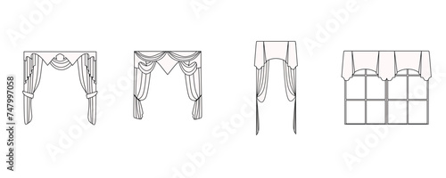 curtains drawn in vector, textile interior design, window decoration