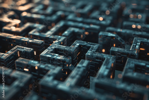 A computer generated image of a maze that looks like a city