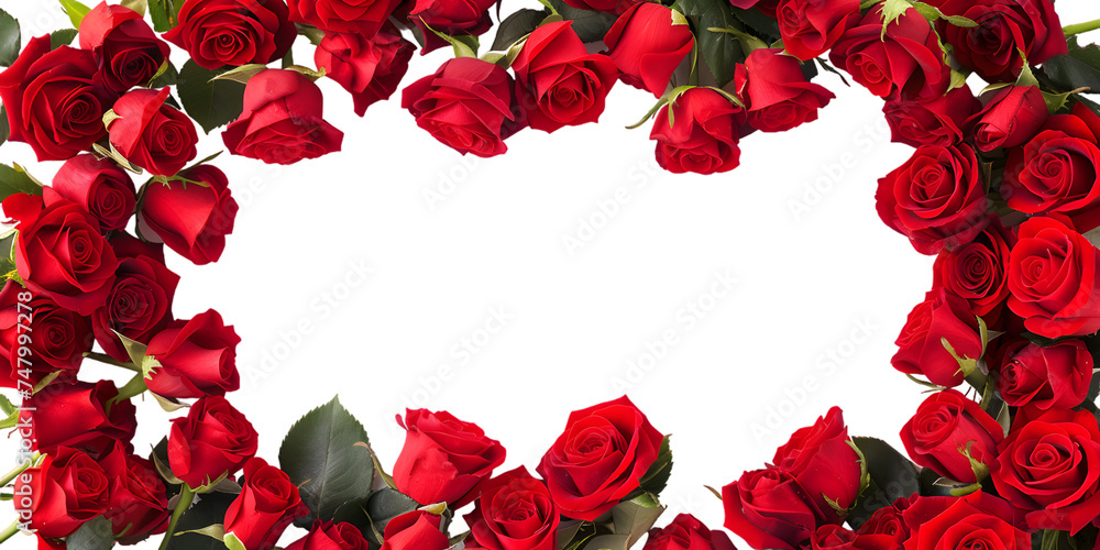 red roses frame border for text and design with copy space, isolated on a white or transparent background  - obrazy, fototapety, plakaty 