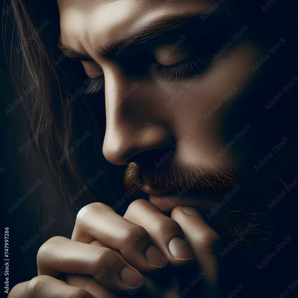 Jesus praying portrait - obrazy, fototapety, plakaty 