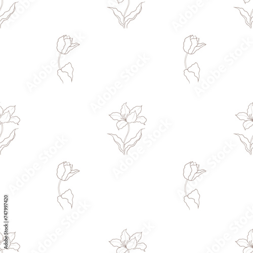 pattern of tulip flower drawn in vector, postcard with spring flower. © Unig