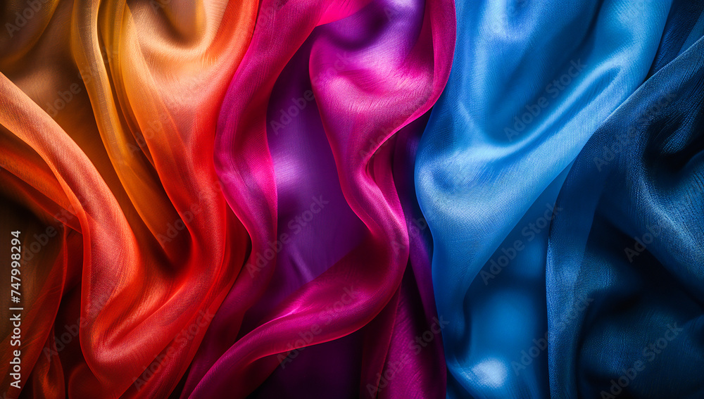 Fototapeta premium Elegant Silk Textile with Smooth Waves, Luxurious Fabric Pattern in Soft Purple and Pink Tones