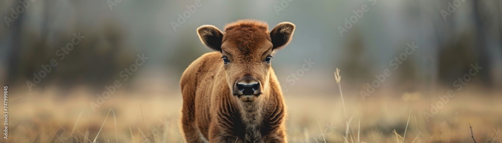 Bison calf exploring, new life in old wilderness, circle of life