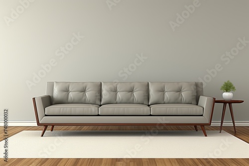 Contemporary living room interior featuring elegant gray sofa and chic decor accents