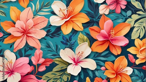 Paint leaves and blooms that have an exotic, natural feel to them to create a vibrant, trendy retro aloha design that whimsically and charmingly captures the joy of summer