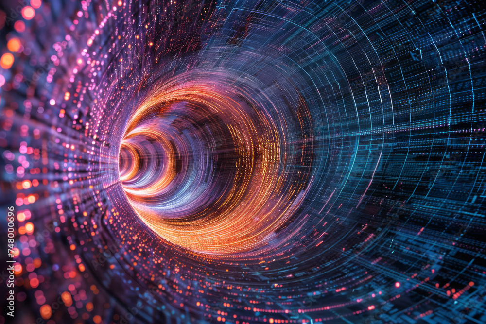 A computer generated image of a tunnel filled with lots of lights A computer generated image of a tunnel filled with lots of lights