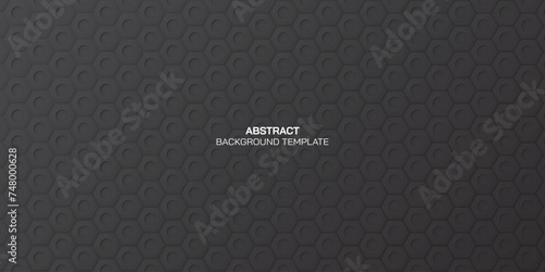 Abstract black embossed hexagon paper cut style vector illustration background. Black honeycomb pattern background. Metallic nut pattern 3D background.