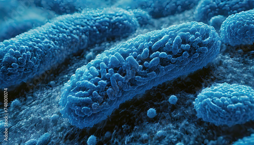 close up of 3d microscopic blue bacteria