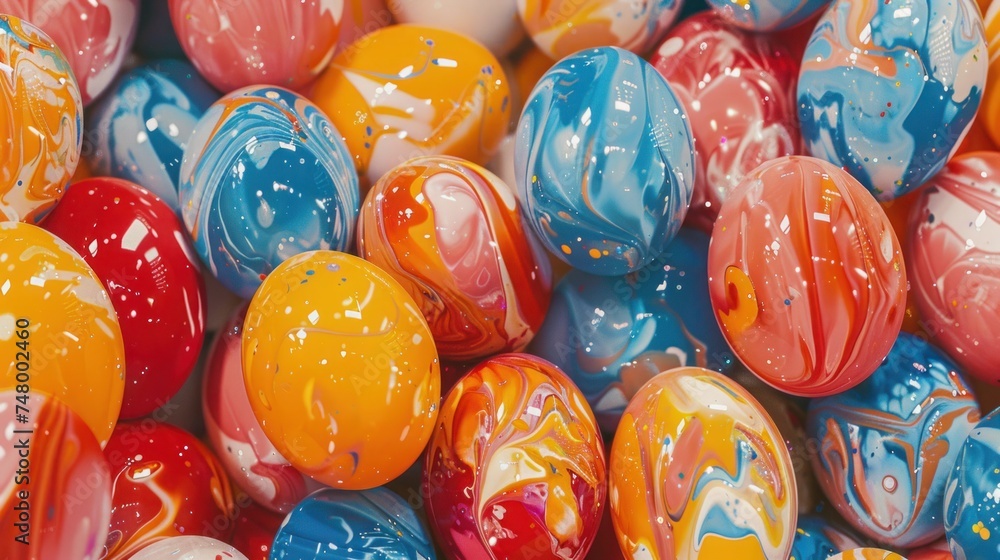 Colorful Easter eggs background. Colorful Marbling Easter eggs painted acrylic
