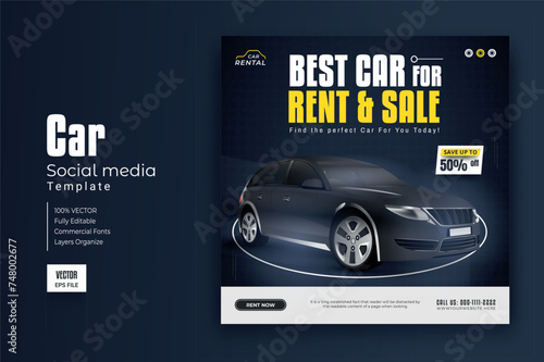 Car rental social media banner or instagram post template