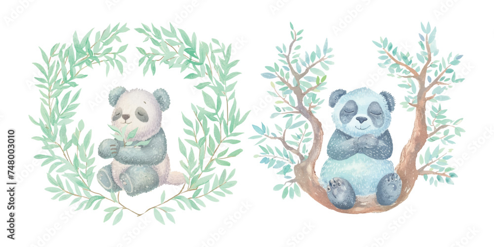cute panda soft watercolour vector illustration