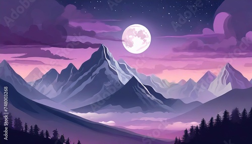 mountain landscape background with purple clouds and moon photo