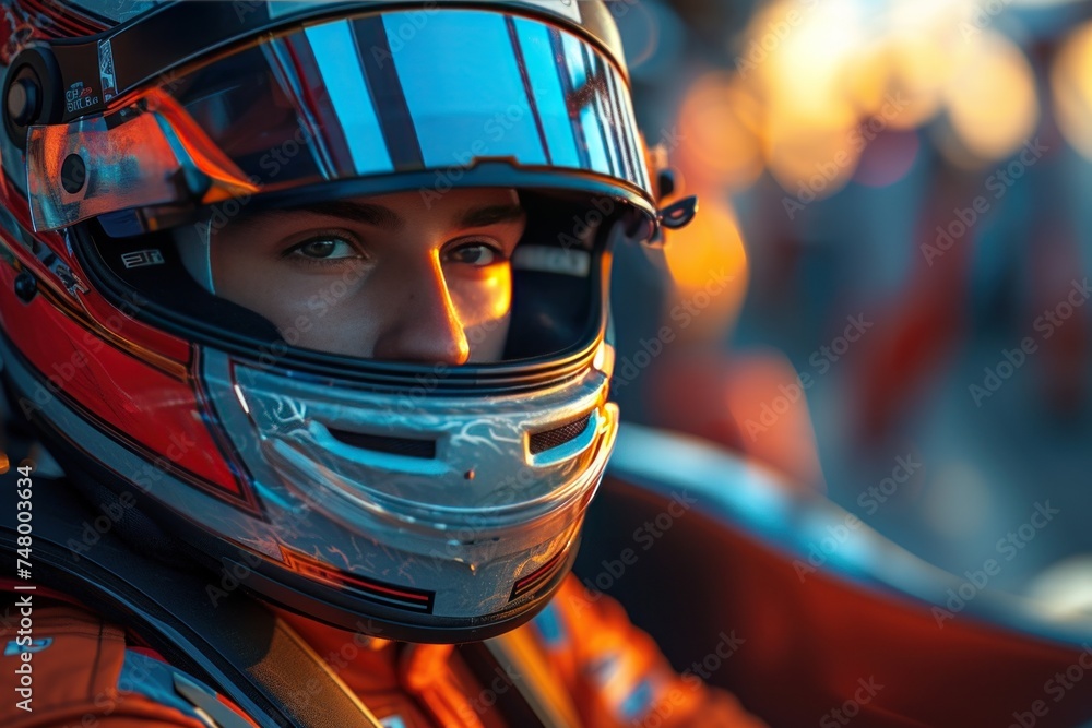 Portrait of a racer in a sports helmet Portrait of a racer in a sports helmet