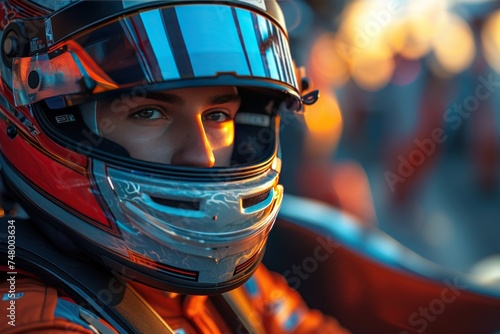 Portrait of a racer in a sports helmet